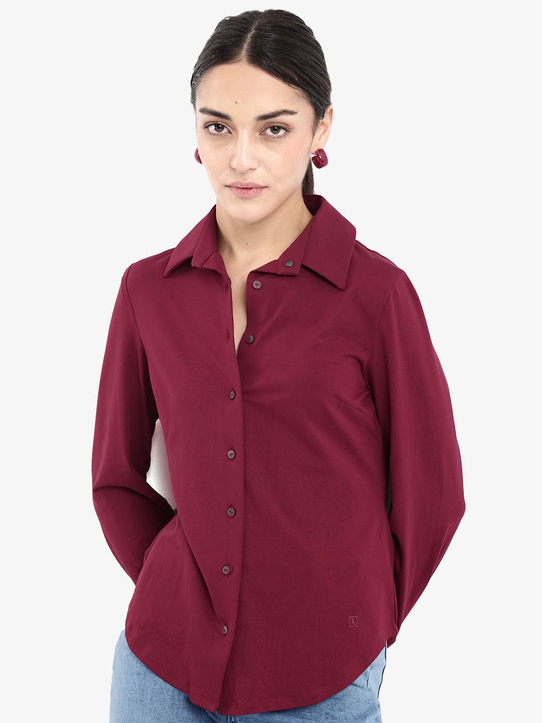 RAREISM Women Comfort Spread Collar Solid Cotton Formal Shirt