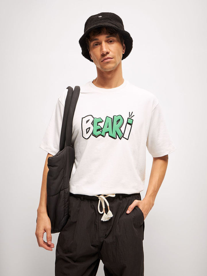 THE BEAR HOUSE Men Typography Printed Round Neck Pure Cotton Oversized T-Shirt
