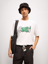 THE BEAR HOUSE Men Typography Printed Round Neck Pure Cotton Oversized T-Shirt