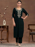 Libas Floral Embroidered Yoke Design Zari Straight Kurta with Trousers