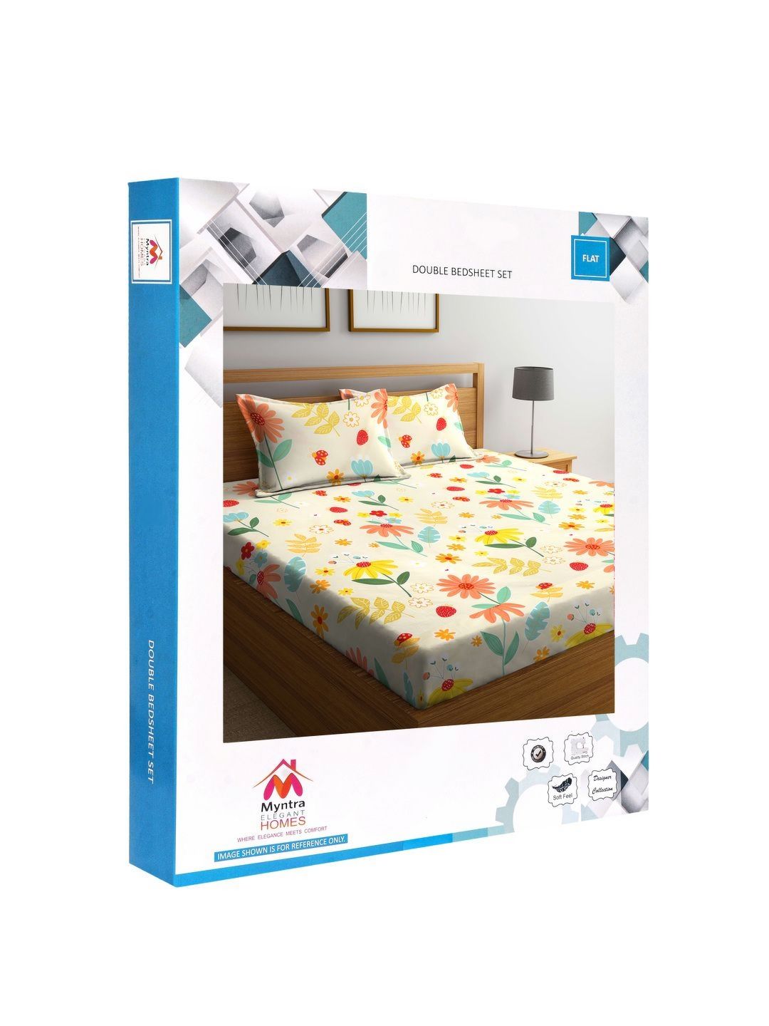 Myntra Elegant Homes Yellow Floral Cotton 300 TC King Fine Bedsheet with 2 Pillow Covers-98 x 87 inches