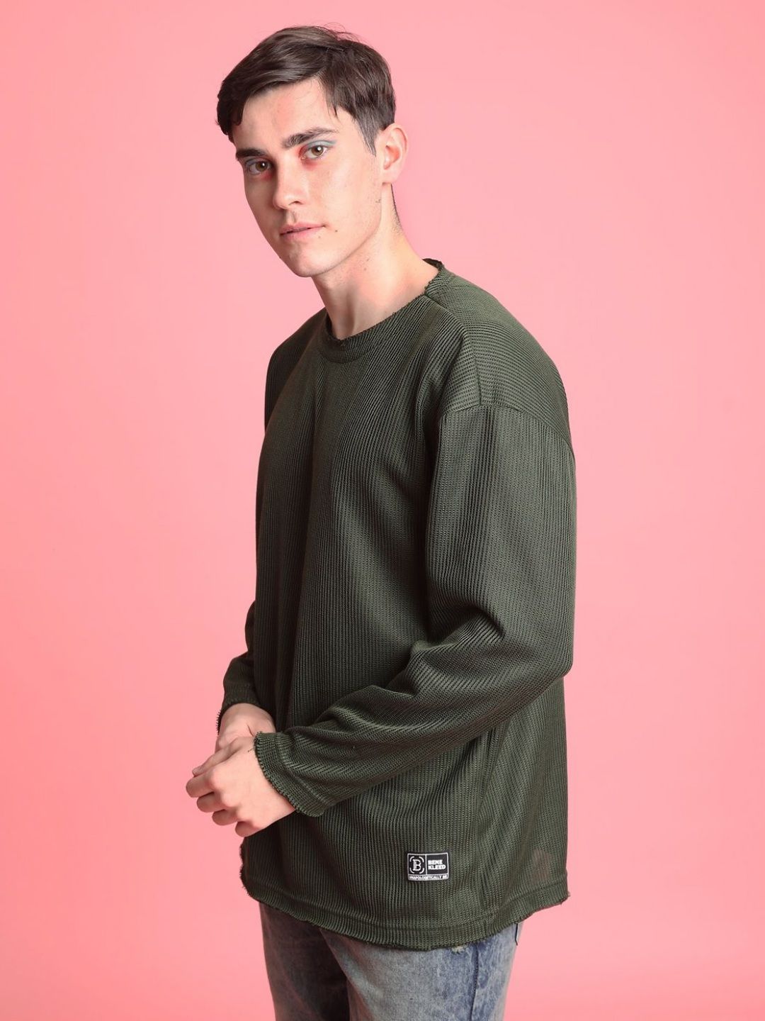 Bene Kleed Men Self Design Oversized T-shirt