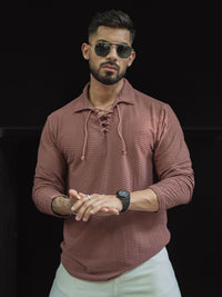 Powerlook Men Self Design Polo Collar T-shirt