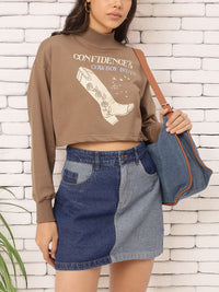 DressBerry Printed Drop-Shoulder Crop Sweatshirt