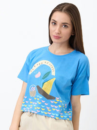 SPYKAR Women Graphic Printed Round Neck Cotton Boxy T-shirt