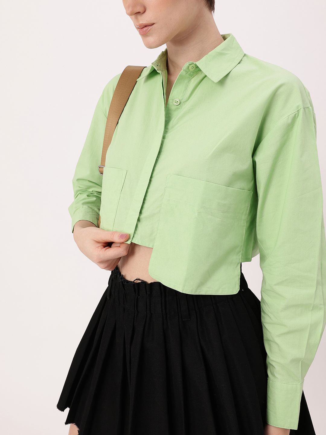 DressBerry Cool Matcha Big Box Energy Power Pocket Crop Shirt