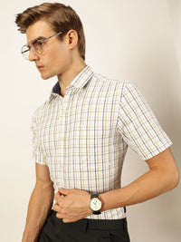 Thomas Scott Men Smart Spread Collar Tartan Checked Cotton Formal Shirt