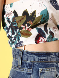 Berrylush Floral Print One Shoulder Crop Top