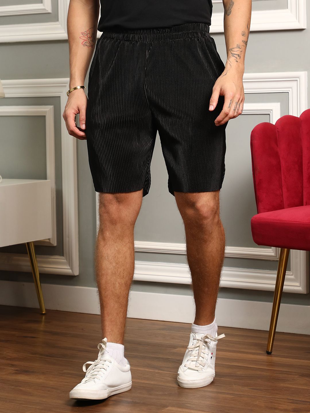 Campus Sutra Pleat-Creased Shirt With Short