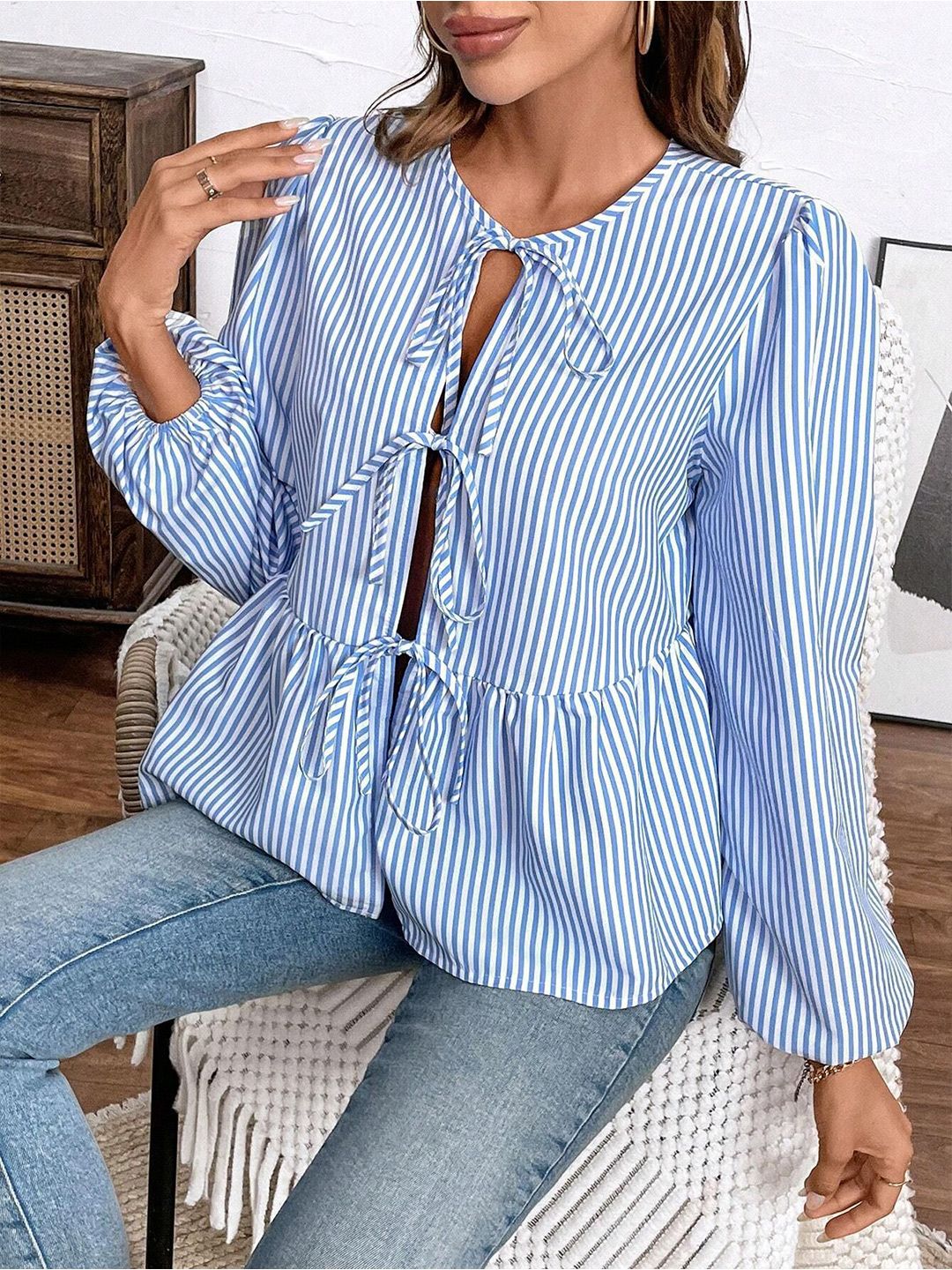 DressBerry Striped Puff Sleeve Top