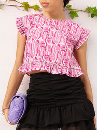 DressBerry Candy Colored Couture Printed Ruffled Top