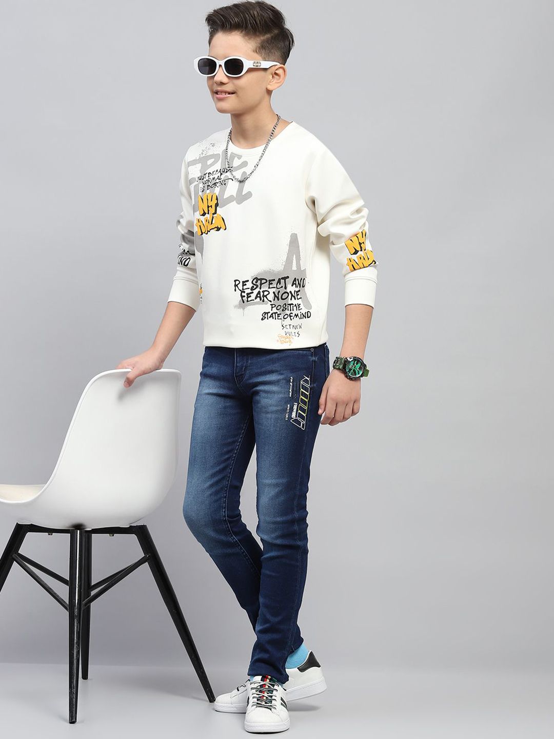 Monte Carlo Boys Printed Solid Cotton Sweatshirt