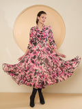 Antheaa Floral Print Halter Neck Chiffon Fit & Flare Midi Dress