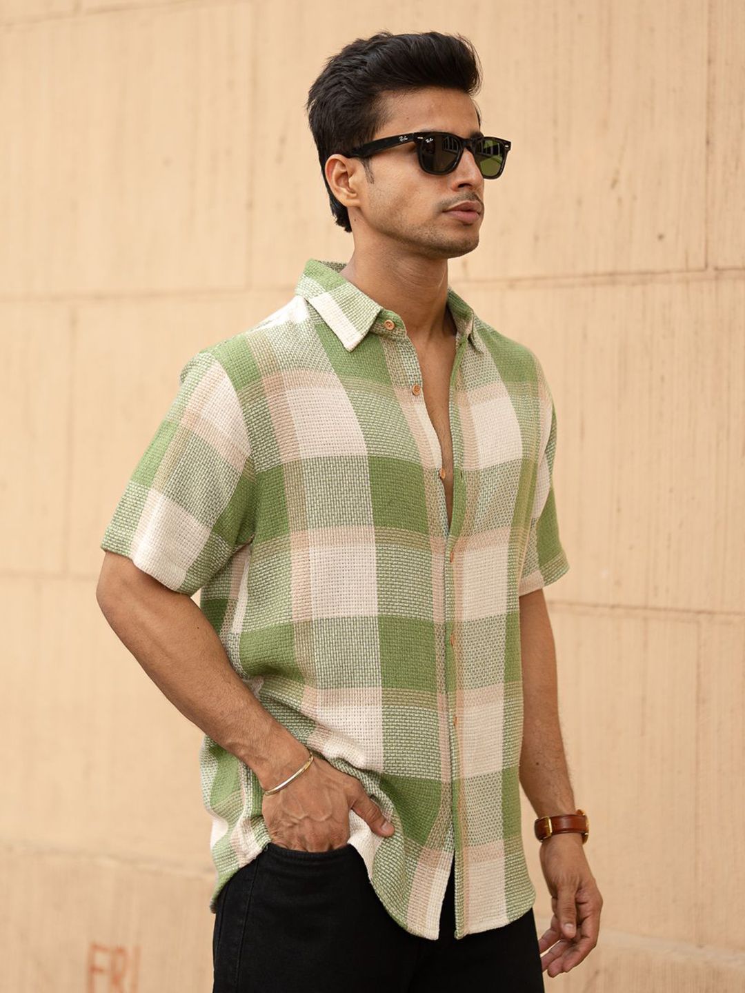 Powerlook Men Green Structured Checks Shirt