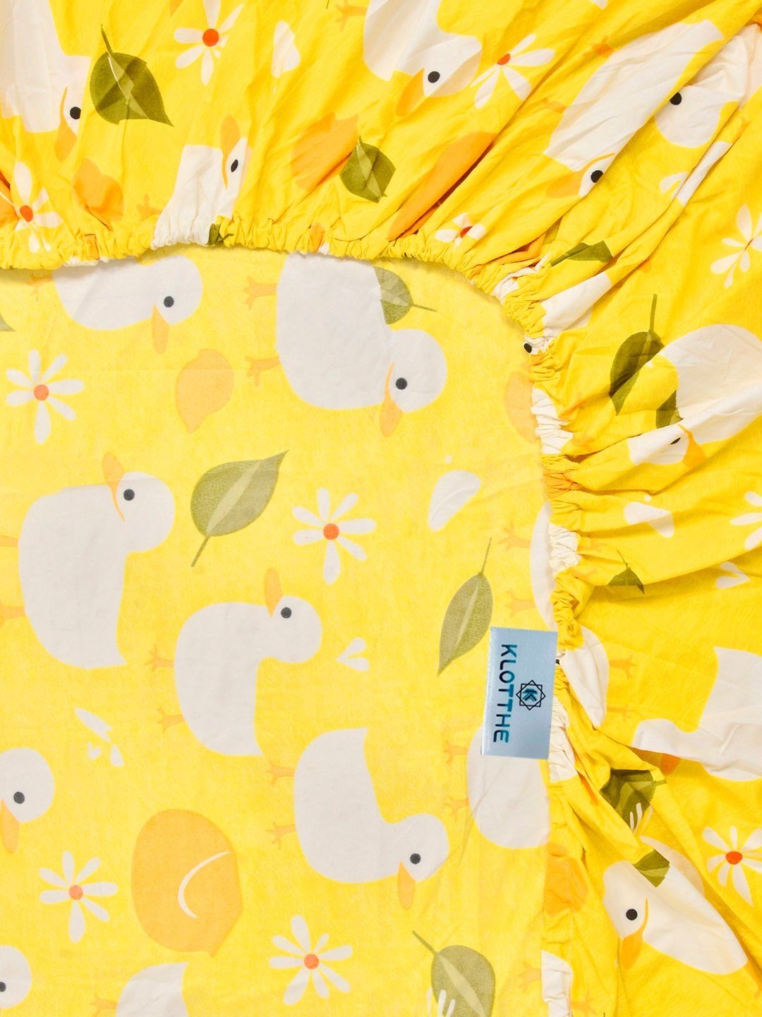 KLOTTHE Cetakan Kartun Kuning & Putih Dilengkapi 400 TC Cadar King & 2 Sarung Bantal