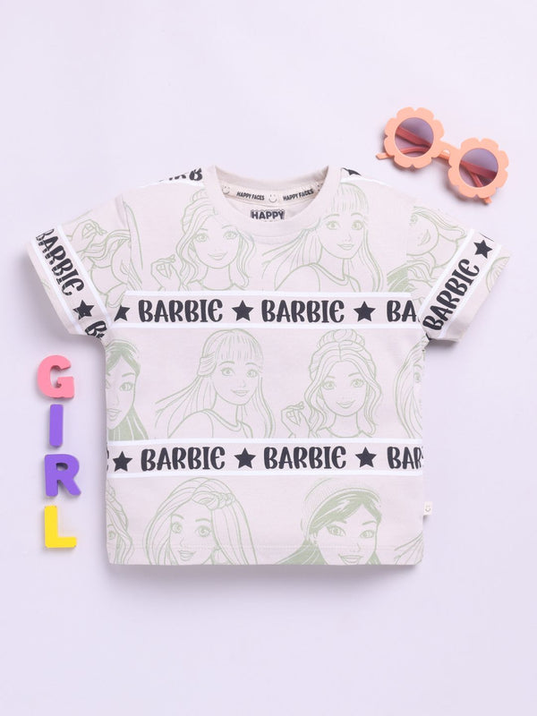 Happy Faces Girls Barbie Printed Pure Cotton T-shirt