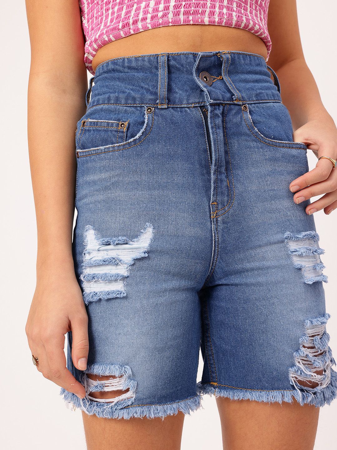 DressBerry Women Frayed Fuss Ripped Denim Shorts