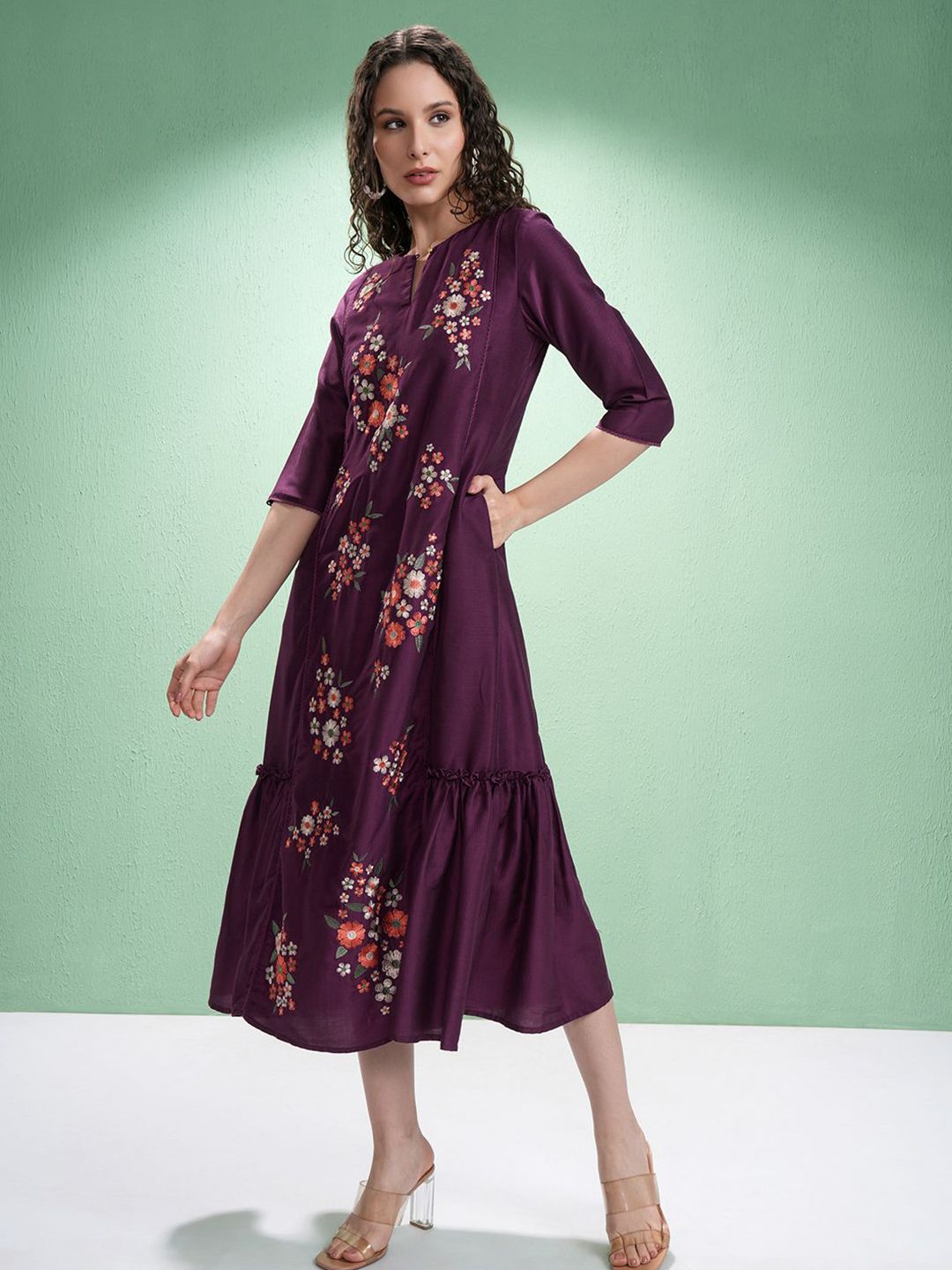 Vishudh Embroidered A-Line Midi Dress