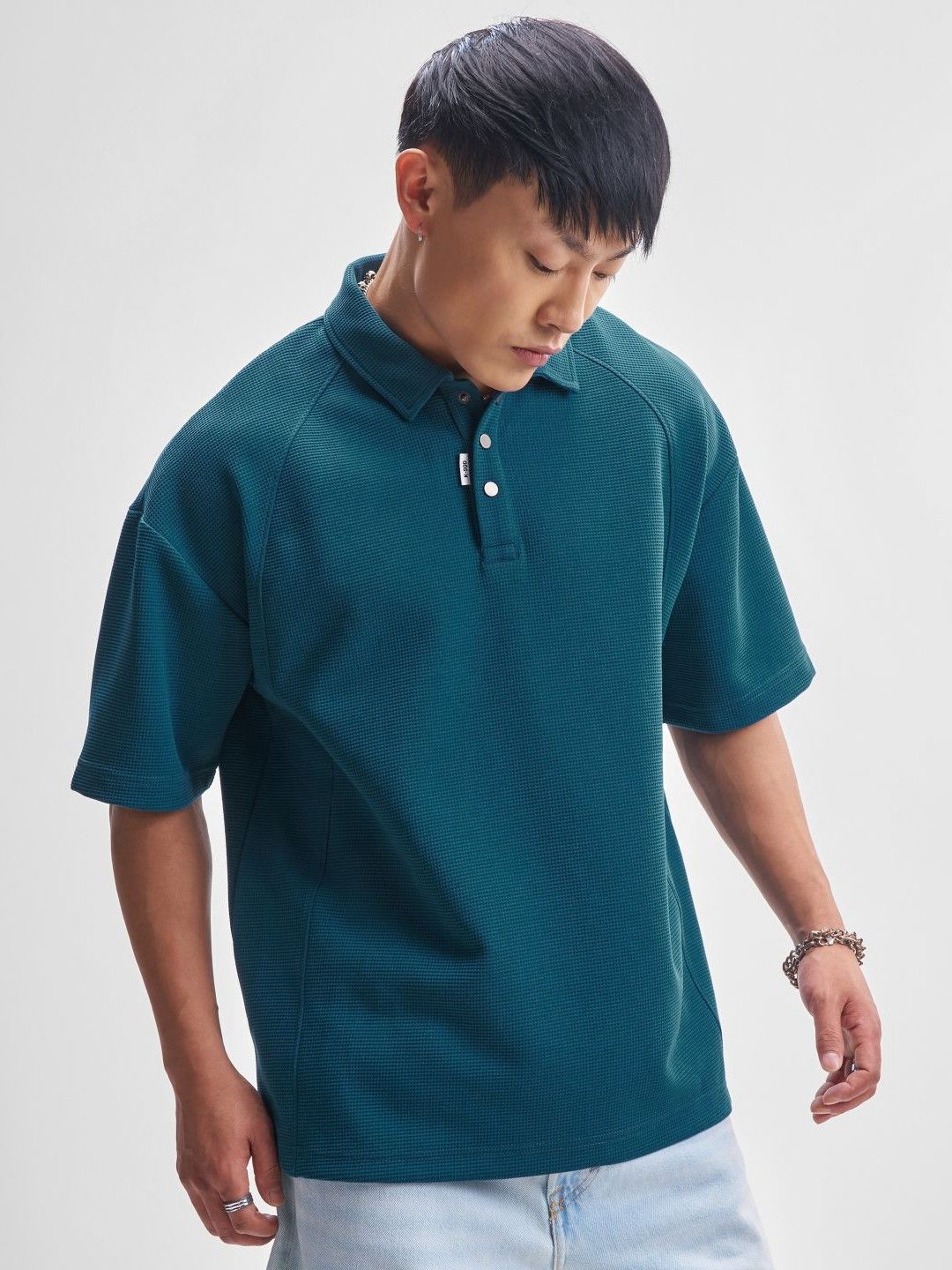 Highlander Polo Collar Drop-Shoulder Lengan T-Shirt Besar