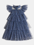 YK Girls Embellished Flutter Sleeve A-Line Dress