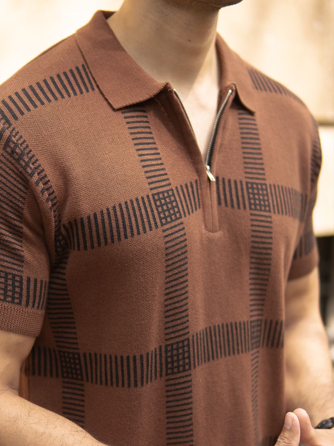 Powerlook Men Checked Knitted Polo Collar T-shirt