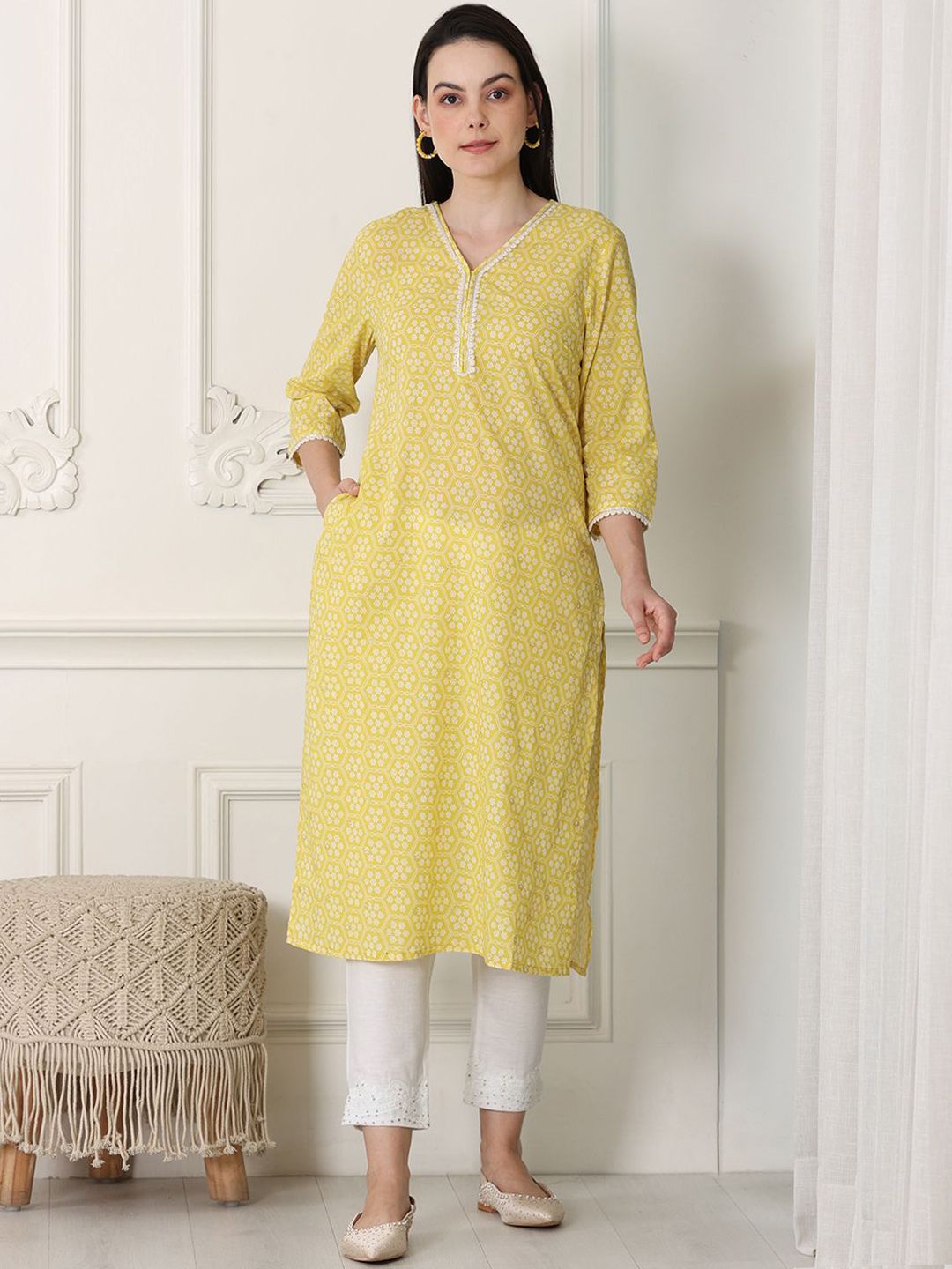 W Women Floral Flared Sleeves Kurta