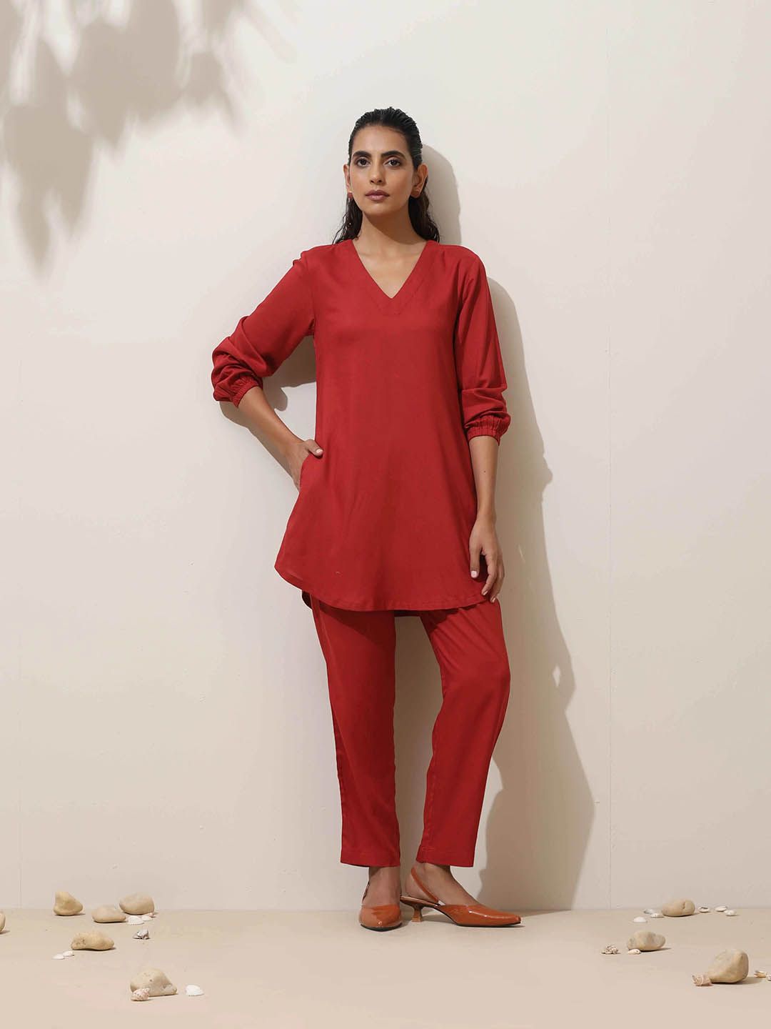 trueBrowns Maroon Viscose Co-ord Set