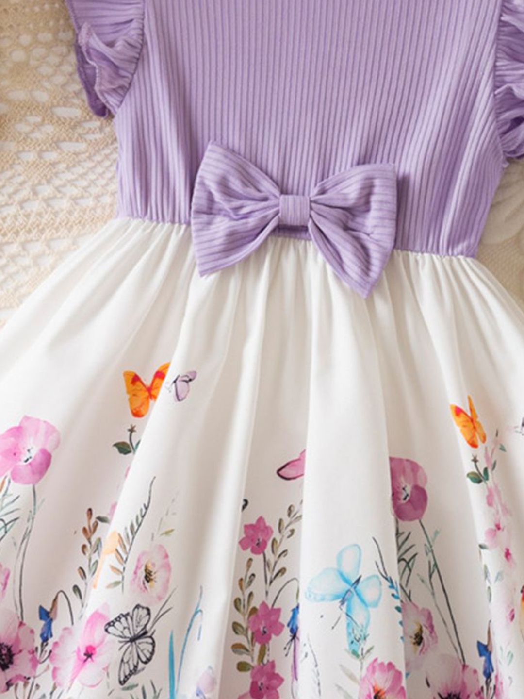 YK Girls Flutter Sleeve Fit & Flare Dress