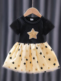 YK Girls Star Printed Fit & Flare Summer Princess Cotton Dress