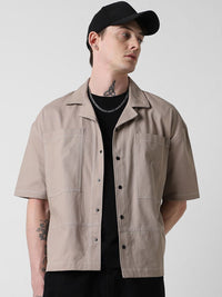 VASTRADO Men Classic Cuban Collar Solid Cotton Oversized Casual Shirt