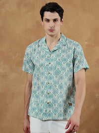 DENNISON Men White Regular Fit Printed Casual Shirt