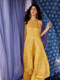 Global Desi Floral Printed Halter Neck Kurta with Palazzos