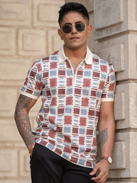 Powerlook Men Checked Polo Collar T-shirt