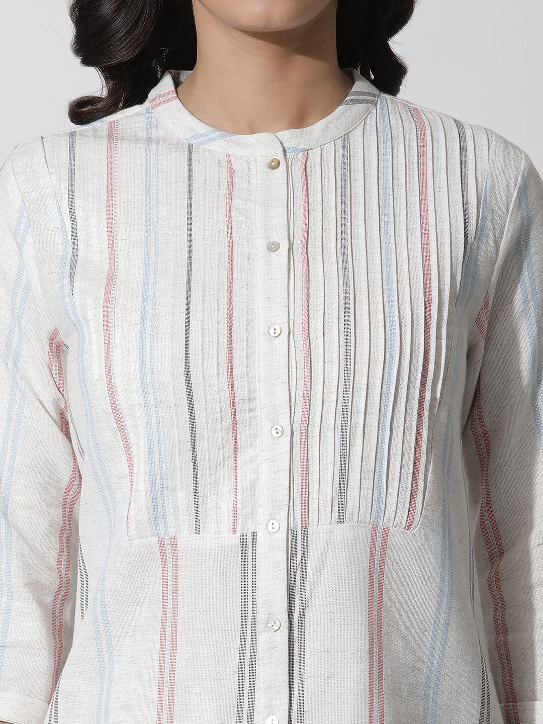 W Striped Mandarin Collar Tunic with Trouser