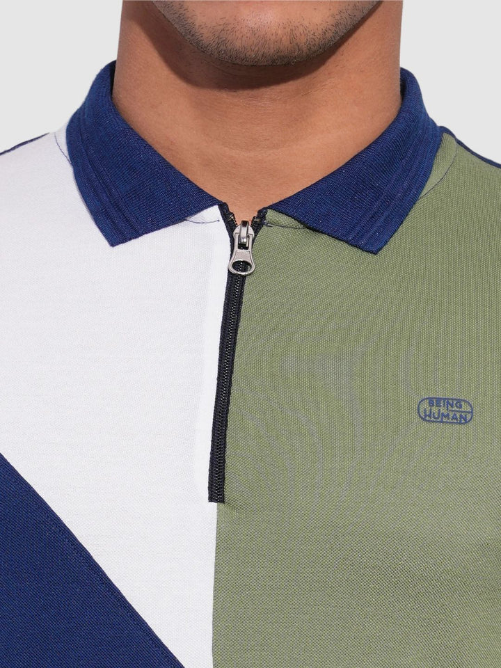 Being Human Men Colourblocked Polo Collar Applique T-shirt
