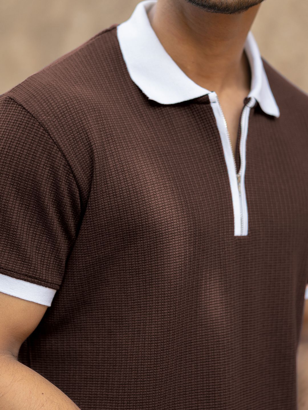 Powerlook Men Self Design Polo Collar T-shirt