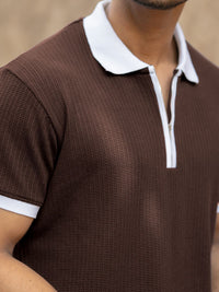 Powerlook Men Self Design Polo Collar T-shirt