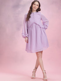 DressBerry Puff Sleeve Ruffled A-Line Dress