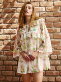 SASSAFRAS Floral Print Bell Sleeve Georgette Mini Dress