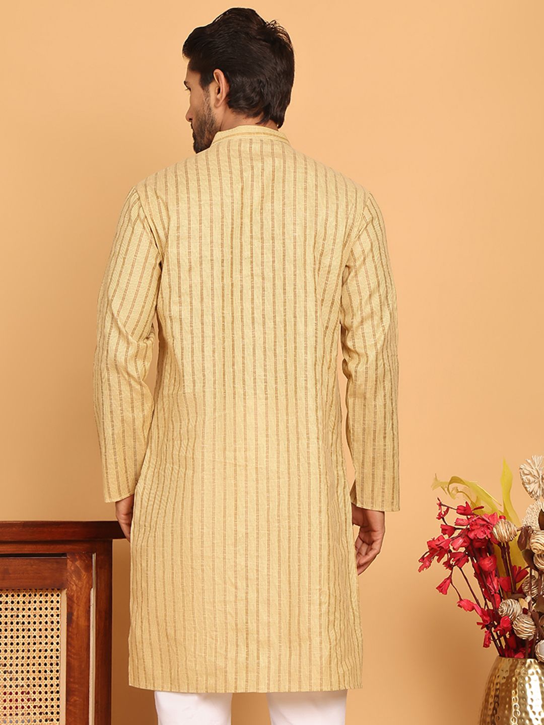 Jompers Striped Mandarin Collar Pure Cotton Straight Kurtas