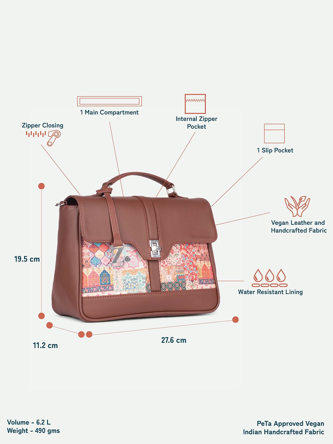 ZOUK Printed Structured Satchel