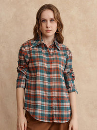RAREISM Women Comfort Spread Collar Checked Casual Shirt