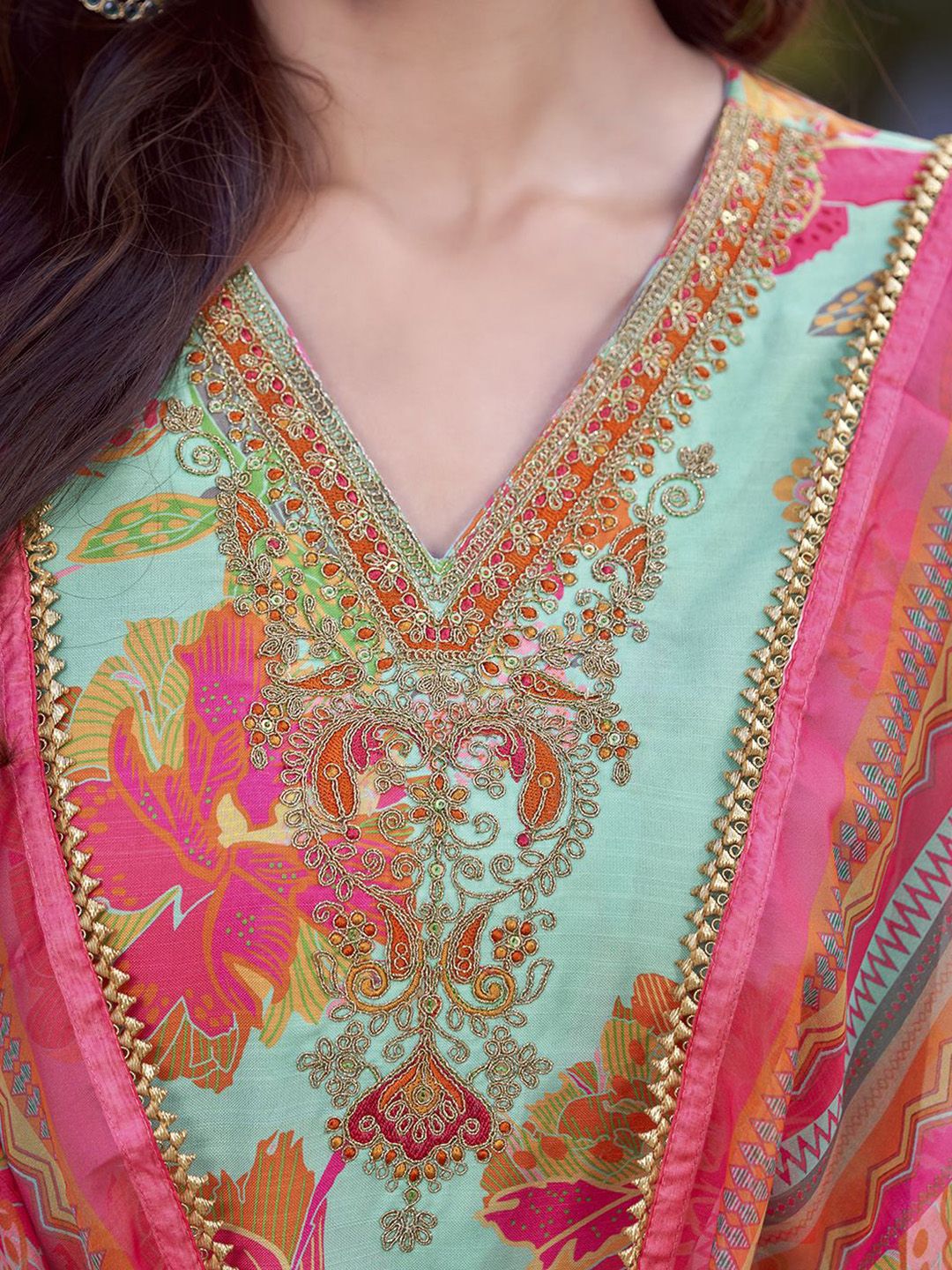 KALINI Floral Printed Kurta with Trousers & Dupatta