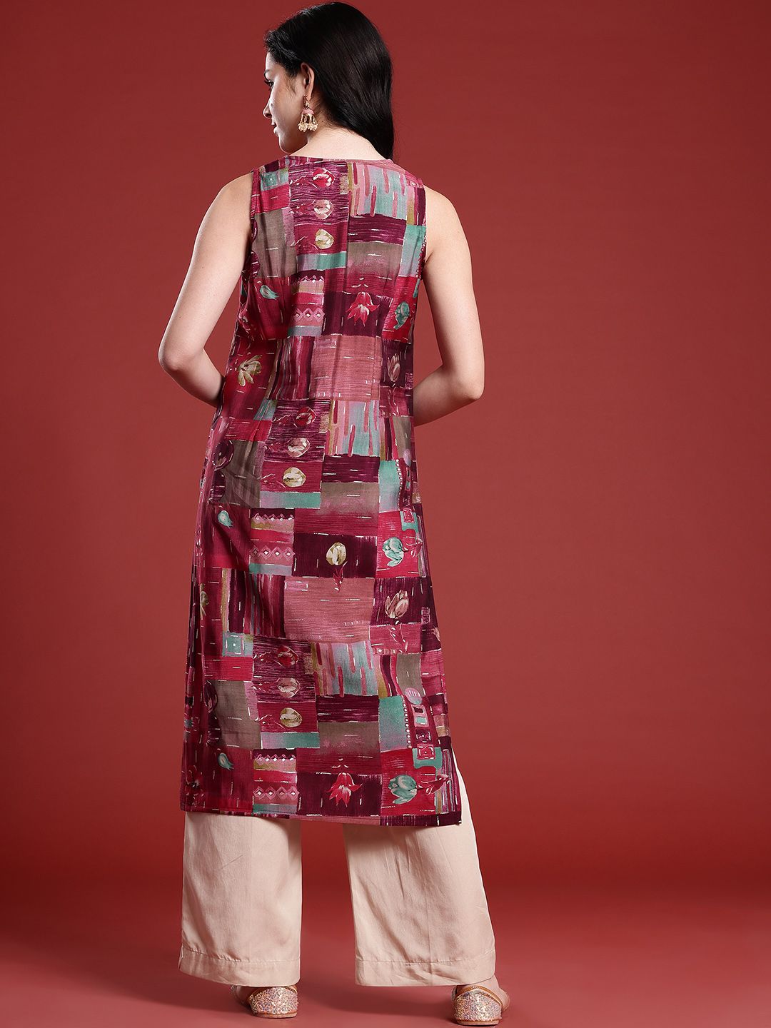 Anouk Printed V-Neck Straight Kurta