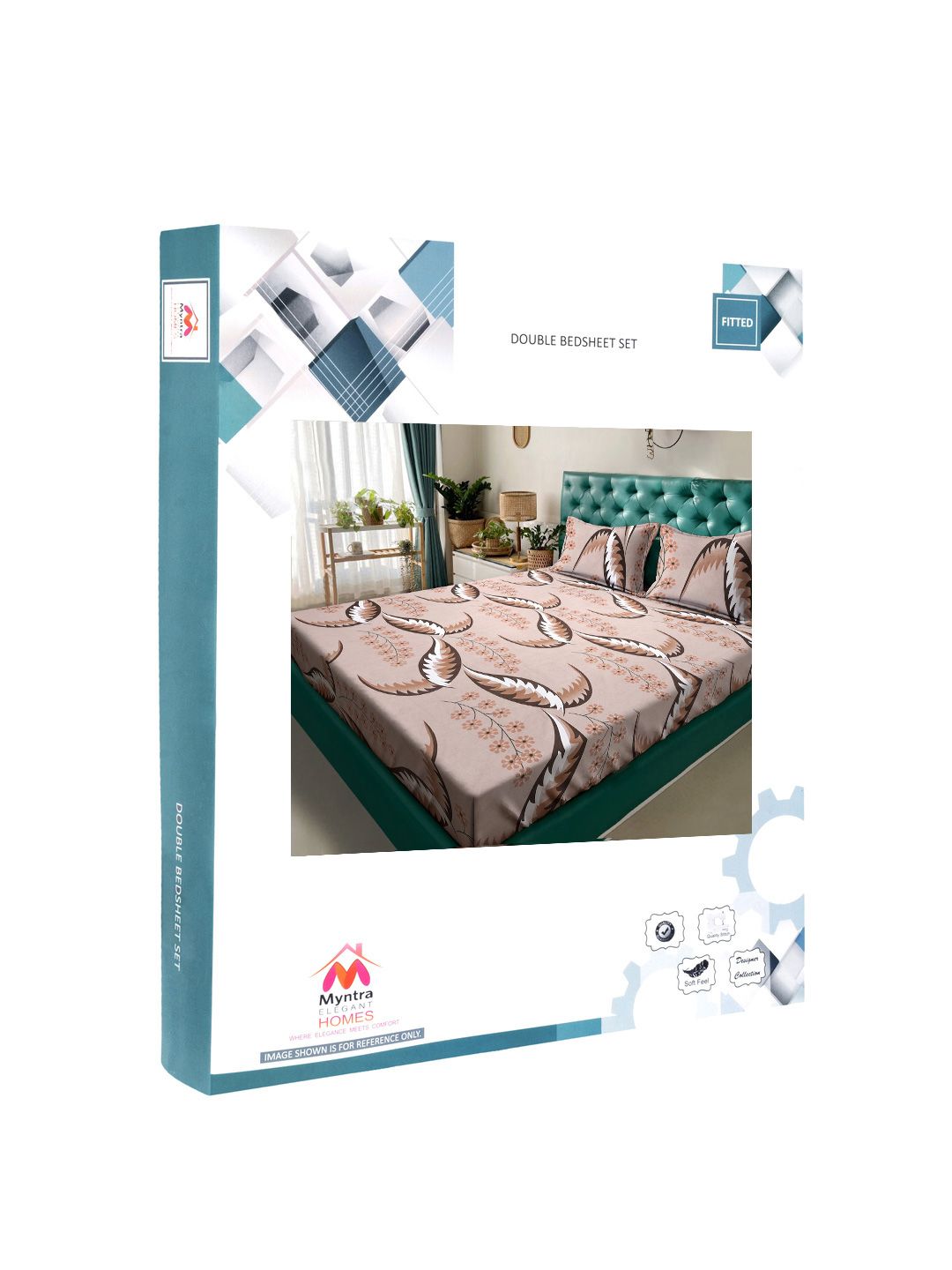 Myntra Elegant Homes Book Fold Brown Printed 300 TC Fitted King Bedsheet Set 2.5m x 2.25m