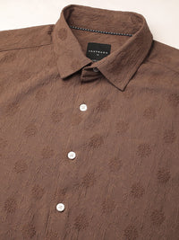 VASTRADO Men Classic Spread Collar Textured Slim Fit Casual Shirt