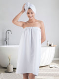 MYTRIDENT White Pure Cotton Bath Robe With Headwrap
