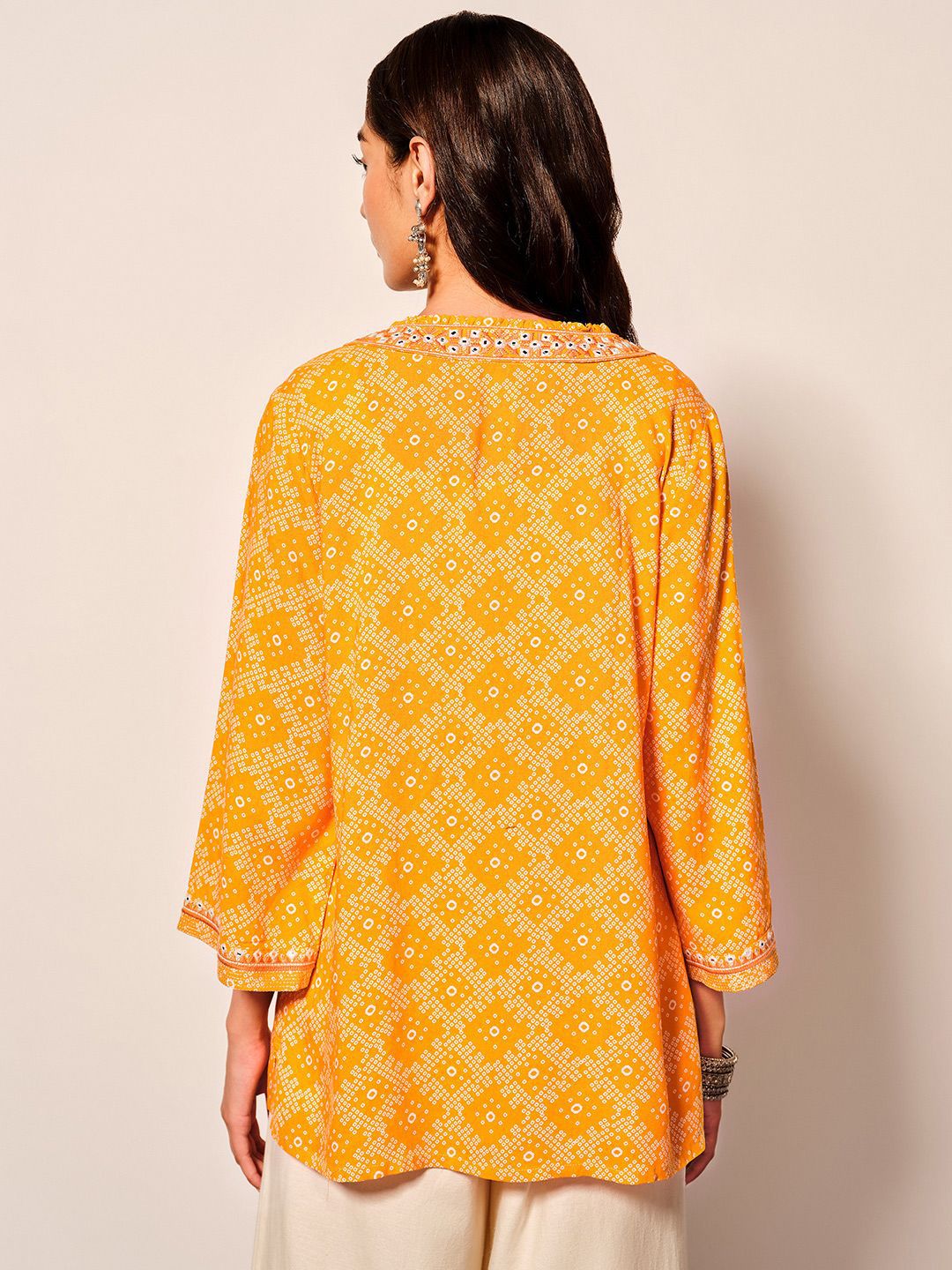 Global Desi Women Ethnic Printed Tie-Up Neck Top