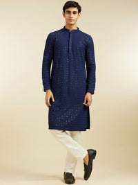 Diwas by Manyavar Geometric Chikankari Embroidered & Sequinned Mandarin Collar Kurta