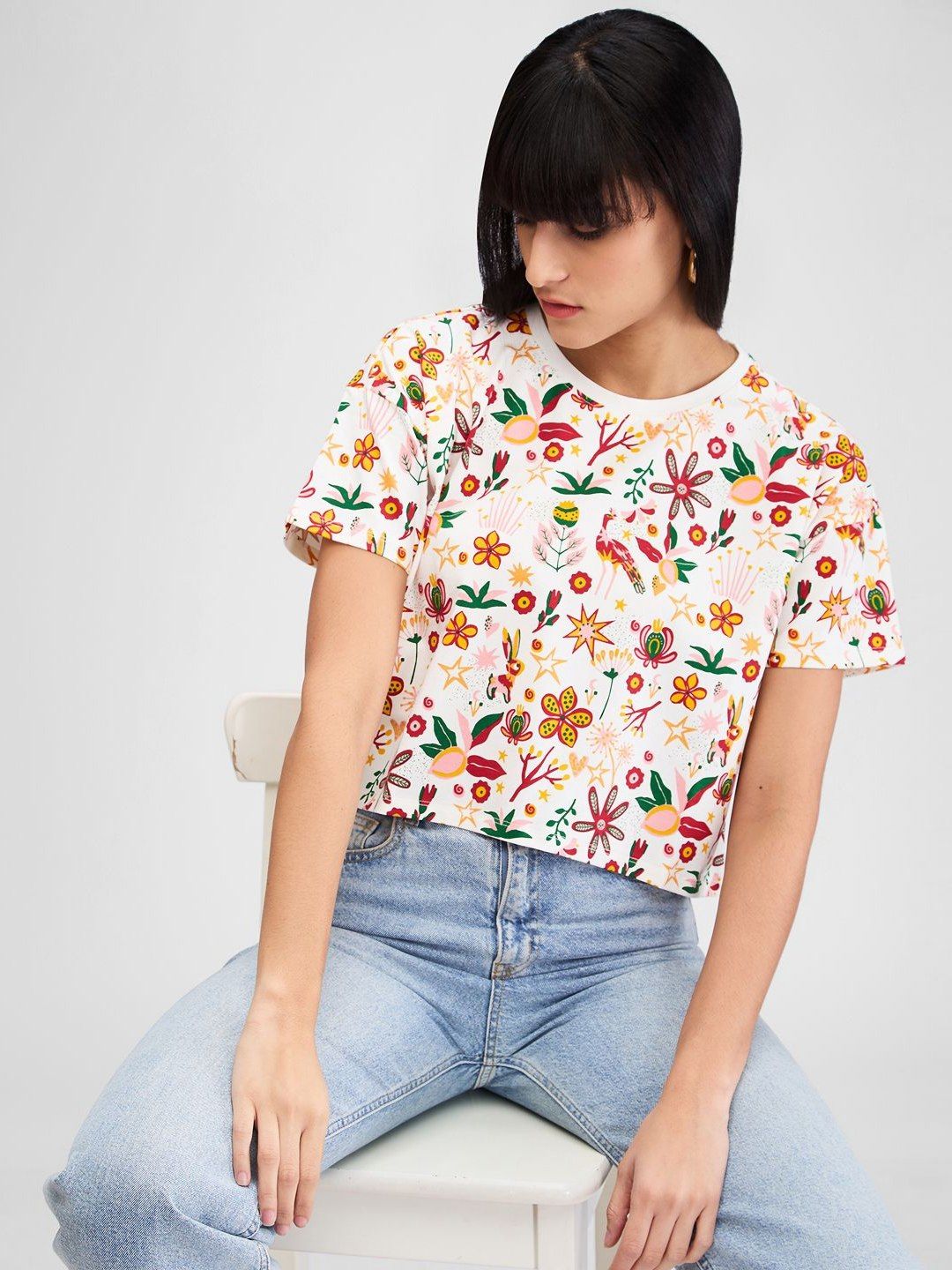 SPYKAR Women Floral Printed Pockets Boxy T-shirt
